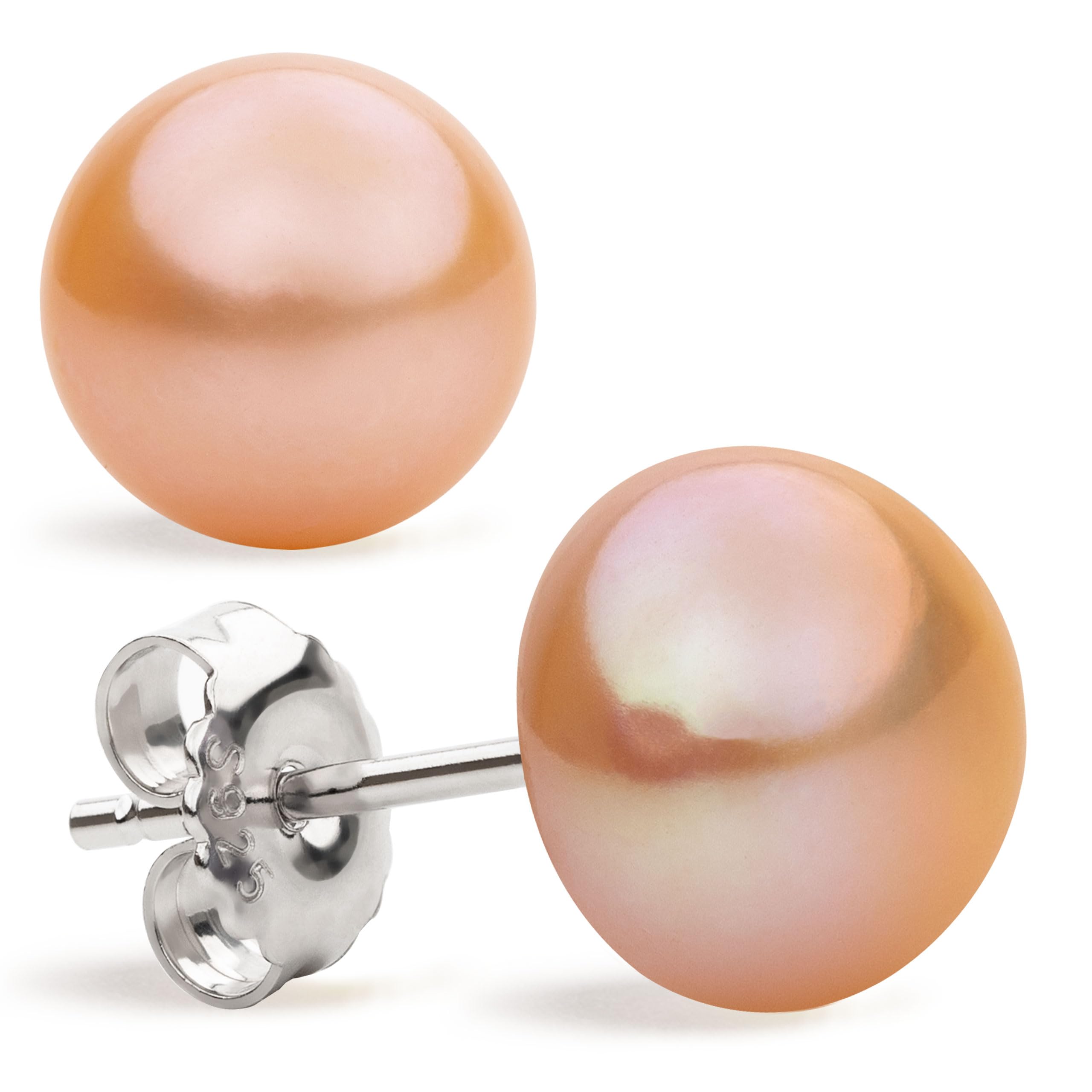 Freshwater Cultured Pearl Stud Earrings for Women Button Shape Lavender, Peach, Gray and Black SECRET & YOU - Sterling Silver 925 - Available in 4 sizes from 8 mm to 11 mm