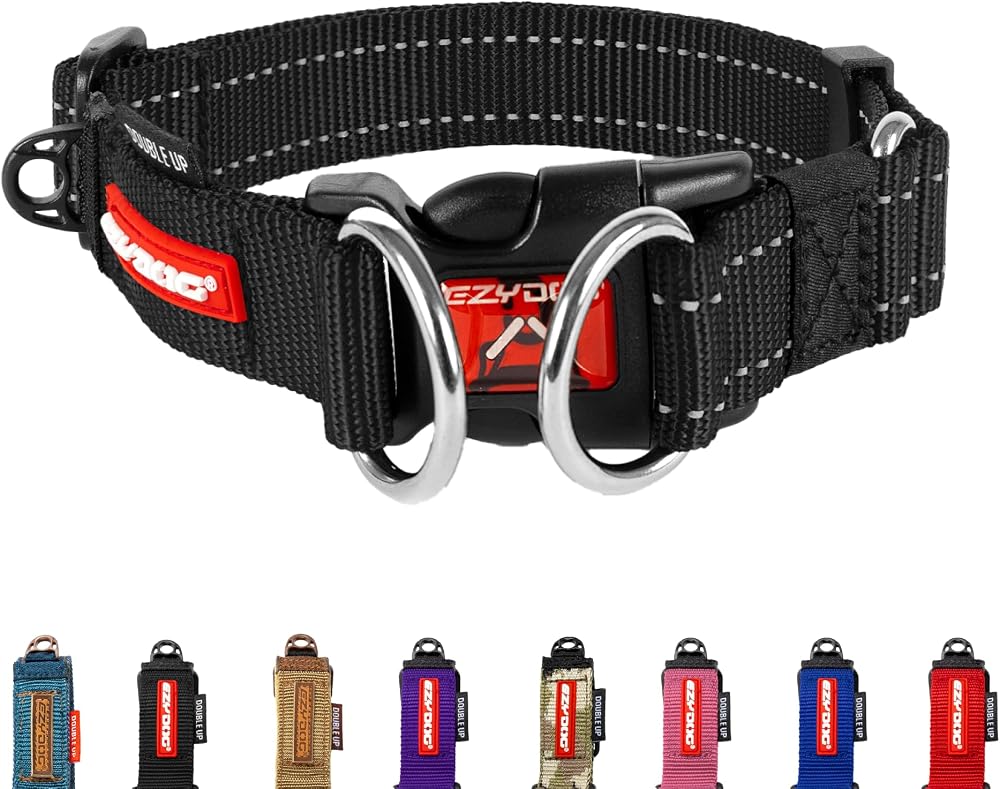 EzyDog Double Up Dog Collar Small Black Reflective Neoprene Nylon