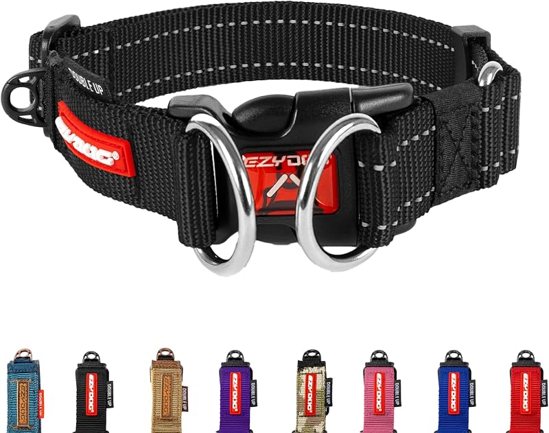 EzyDog Double Up Dog Collar Small Black Reflective Neoprene Nylon