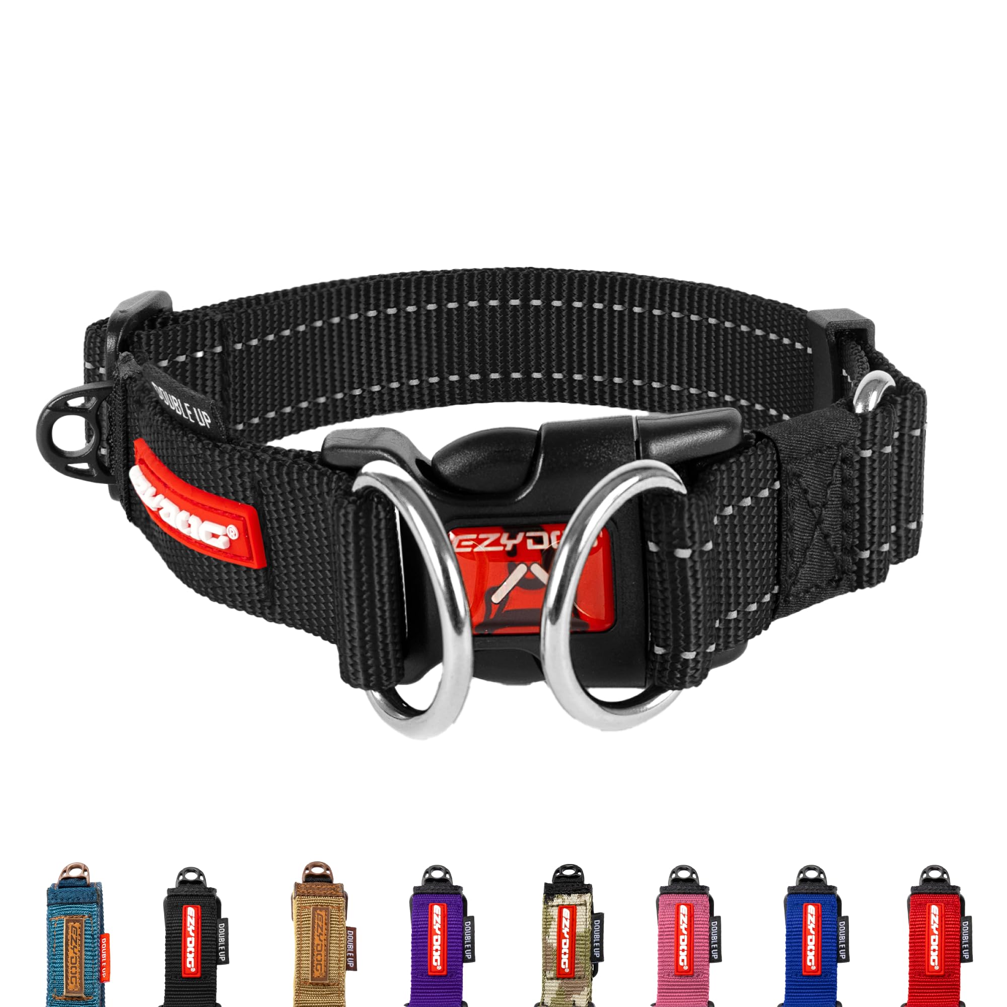 EZYDOG Double Up Dog Collar | Dog Collar Small, Medium, Large Dogs, Reflective Dog Collar, Supreme Comfort, Soft Neoprene Material, Strong Nylon Webbing (Small, Black) — image 1