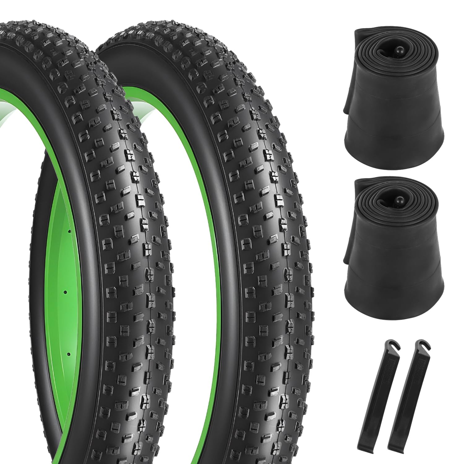 Photo 1 of 2 Pack 20/26 x 4.0 Fat Bike Tires and Tubes, Folding 20x4.0 Fat Tire 26x4.0 with Inner Tube All-Terrain E-Bike Tires for Commuting, Snow, Beach