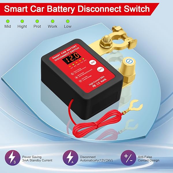 KILL SWITCH FOR CAR, REMOTE BATTERY DISCONNECT SWITCH 12V 240A WITH LED SCREEN, UPGRADE SMART VOLTAGE PREVENT BATTERY DRAIN, ANTI-THEFT, AUTOMATIC CUT/SHUT OFF SWITCH FOR AUTO, RV, TRUCK, BOAT