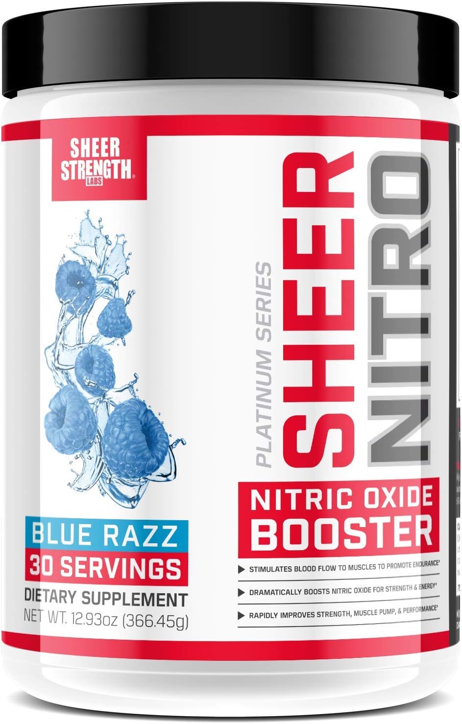 Caffeine Free Premium Nitric Oxide Boosting Pre Workout - Non-GMO - 30 Tingle-Free Preworkout Powder Servings for Men & Women - Blue Raspberry - Sheer Strength Labs - 349g - Packaging May Vary: Health & Personal Care