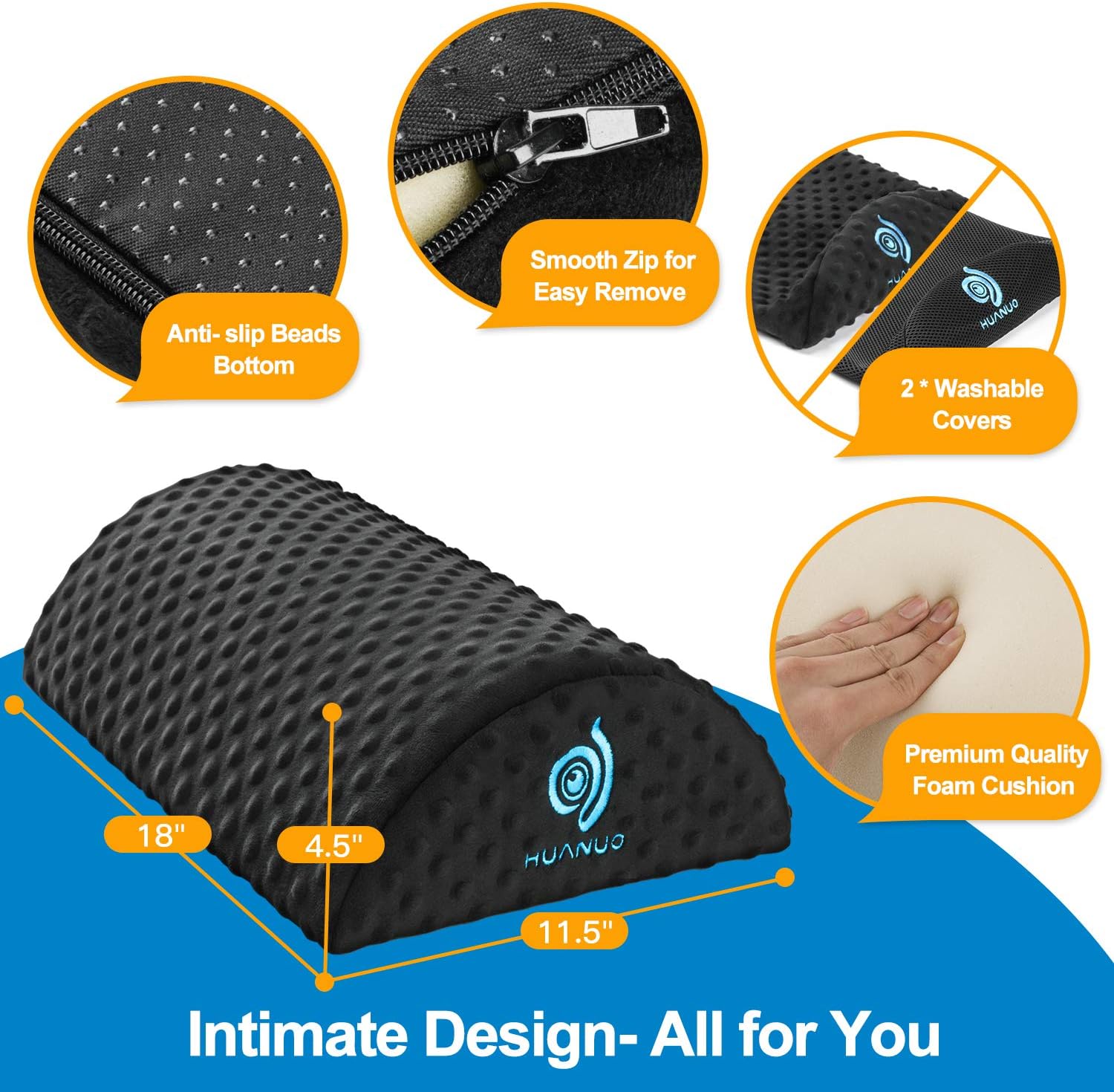 HUANUO Under Desk Foot Rest - Ergonomic Footrest with 2 Optional Covers Massage Textured Surface & Non-Slip Micro Beads for Airplane, Travel, Ergonomic Foot Stool Cushion : Office Products