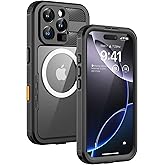 Lanhiem Magnetic for iPhone 16 Pro Case, IP68 Waterproof Dustproof Case, [Compatible with Magsafe] [Built-in Screen Protector] Full Body Heavy Duty Rugged Phone Cover 6.3 inch, Black/Clear