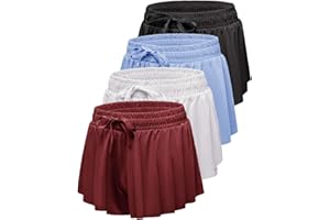 Real Essentials 4 Pack: Girls 2-in-1 Flowy Shorts with Spandex Liner Youth Butterfly Skirts - Athletic Dance (Ages 4-18)