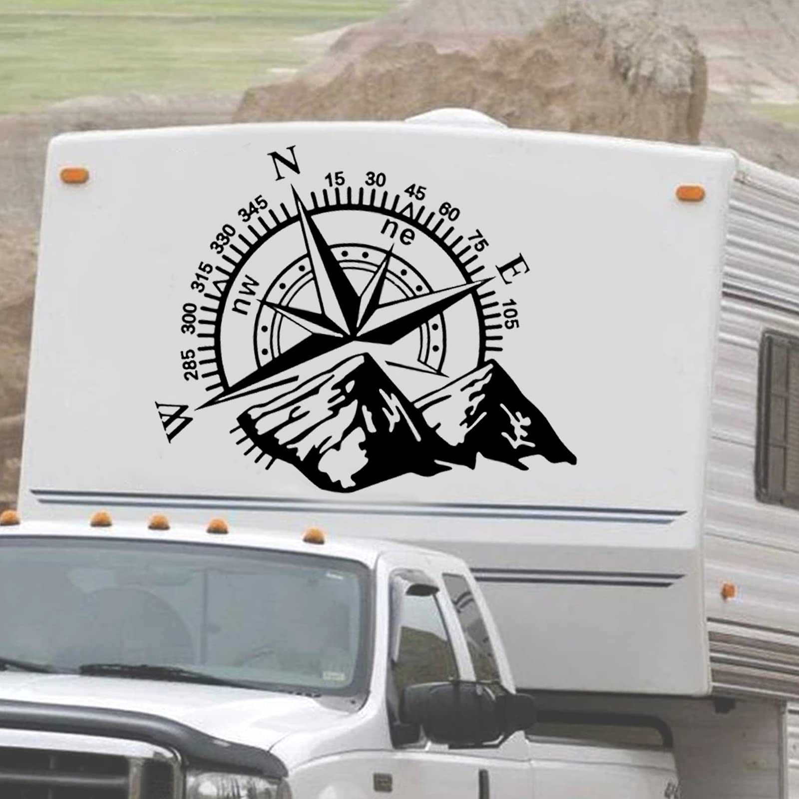 3D Car Mountain Compass Sticker 19.68'' * 23.62'' Universal Navigate Mountain Pattern Car Body Window Decals Sticker Decoration