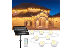 LUHLEE Solar Permanent Outdoor Lights,32.8ft with 20 LED, Warm White Eaves Lights Outdoor with Remote Control,IP67 Waterproof Solar String Lights for Outside House Deck Daily and Holiday Decor