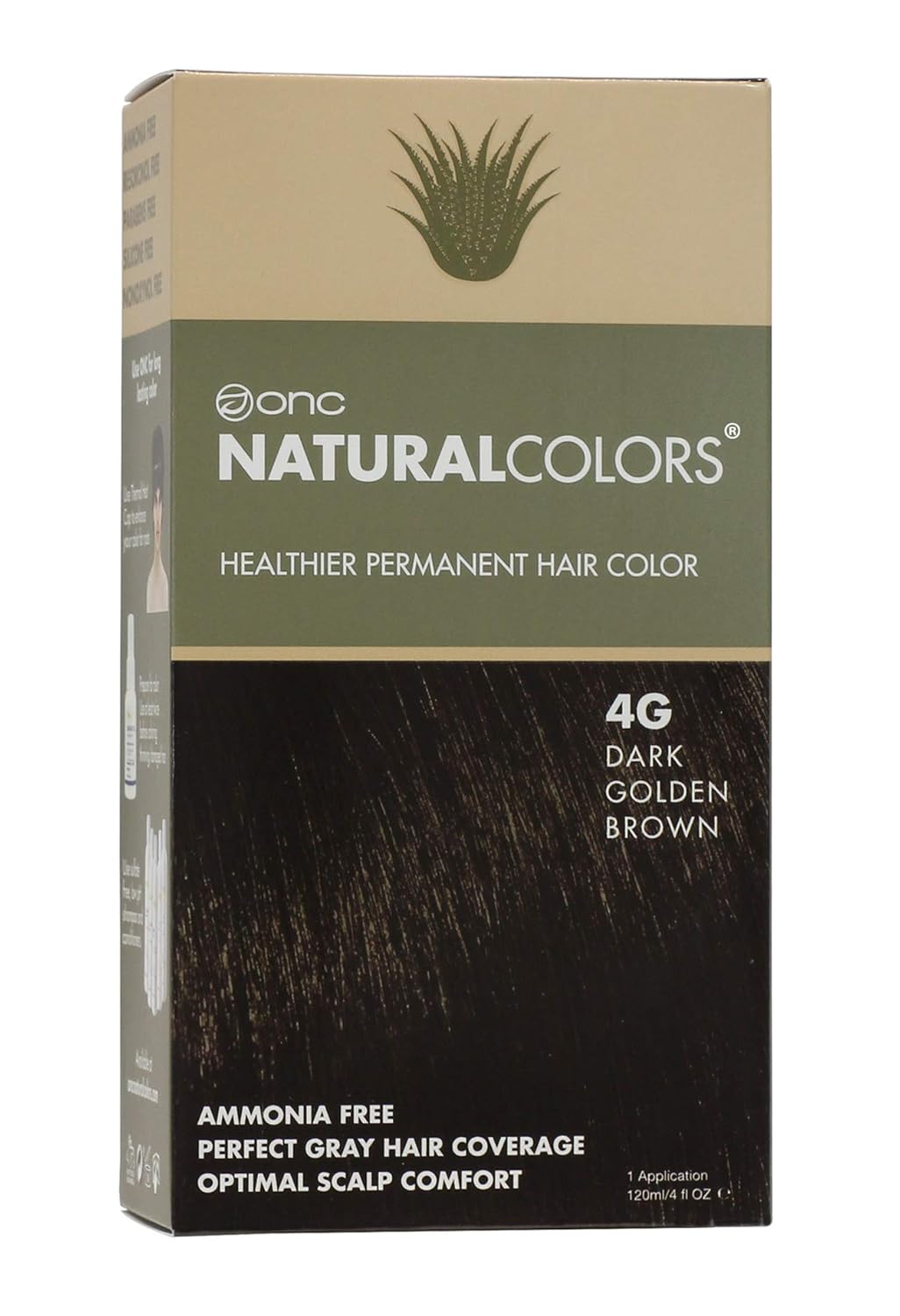ONC NATURALCOLORS (4G Dark Golden Brown) 4 fl. oz. (120 mL) Healthier Permanent Hair Dye with Certified Organic Ingredients, Ammonia Free, Vegan Friendly, 100% Gray Coverage