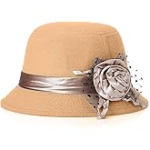 Glamorstar Vintage Felt Cloche Hat Winter Floral Fedora Bucket Hat Bowler Hats