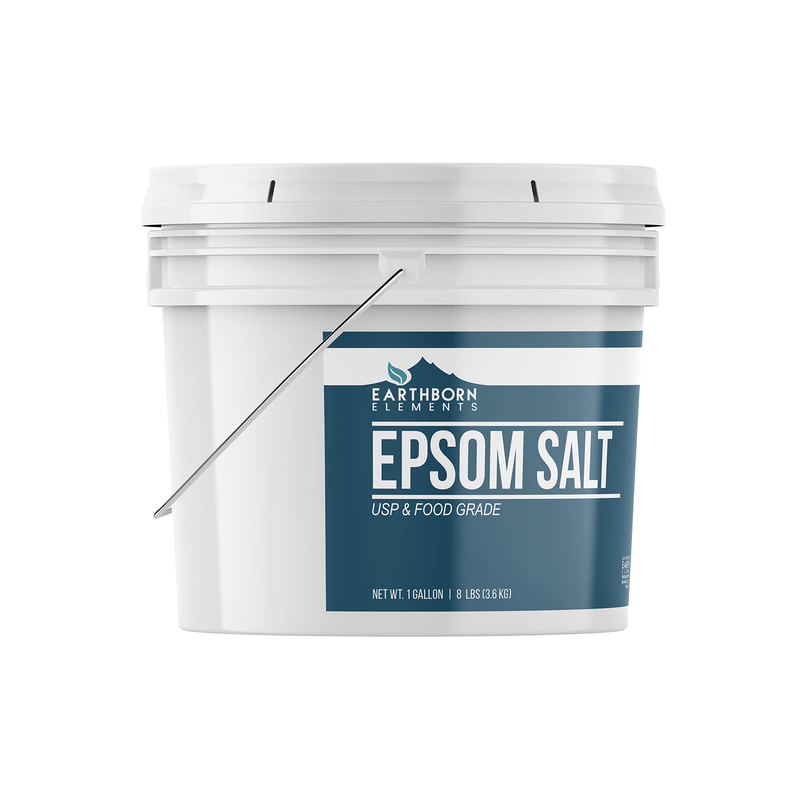 Epsom Salt (1 Gallon) by Earthborn Elements, Resealable Bucket, Magnesium Sulfate Soaking Solution, All-Natural, Highest Quality & Purity, USP Grade