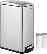 SONGMICS 48L Slim Kitchen Bin Stainless Steel with Soft-Close Lid