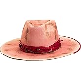 RUEDIGER Vintage Wide Brim Fedora Hats 100% Wool Stiff Felt Hat Rancher Hat with Lightning Logo Handmade Distressed/Burned