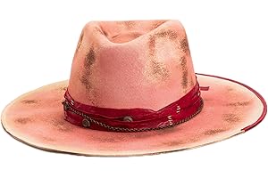 RUEDIGER Vintage Wide Brim Fedora Hats 100% Wool Stiff Felt Hat Panama Rancher Hat with Lightning Logo Handmade Distressed/Burned