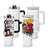 sweet grain Sublimation Tumblers 40 oz with Handle(4 Pack) - Stainless Steel Double Wall Vacuum Insulated Large Tumbler Bulk with Removable Handle and Straw - Black & White Handle