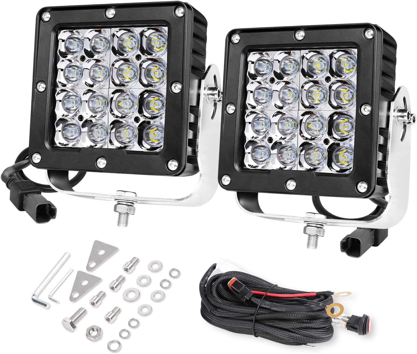 OFFROADTOWN 2PCS 5'' 160W Square LED Work Light CREE LED Pods LED Driving Light Quad Row Spot Beam Off Road Driving Fog Lights Waterproof LED Light Bar for Truck Boat