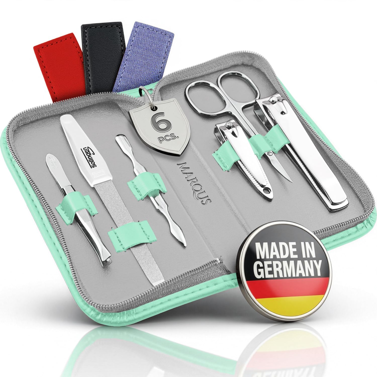 Solingen Manicure Set for Women and Men - 6-Piece Nail Grooming Kit - Pedicure Tools - Ideal for Travelling, as a present and home use, Mint