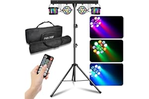 Bloazzup DJ Lights with Stand RGB Party Lights DJ Disco Lights for Parties, Sound Activated DMX with Remote Control Disco Ball Stage LED Par Light with Package,Strobe Light for Parties