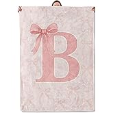 Cute Bow and Heart Pink Initial B Blanket Gifts for Women Adults, Soft Warm Lightweight Flannel Throw Blankets for Camping Bedroom Living Room Home Sofa Travel Decor 50" x 60"