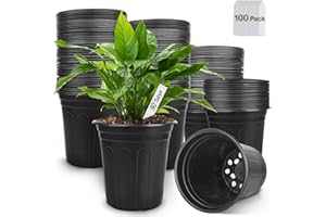 GroTheory 100 Pack 1 Gallon Nursery Pots, 6.7 Inch Plastic Pots for Plants, Plastic Flower Pots, Plant Pot, Seedling Pots for Potting, Seed, Succulent, Planting Pots with Plant Labels