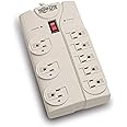 Tripp Lite 8 Outlet Surge Protector Power Strip, 8ft Cord Right Angle Plug, LIFETIME INSURANCE & $75K INSURANCE (TLP808) light gray