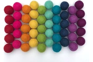 Rainbow Party - 100% Handmade Wool Felt Pom Poms - (50) Pure New Zealand Wool Felt Balls - DIY Pompoms - 0.8-1.0" Size - Draw