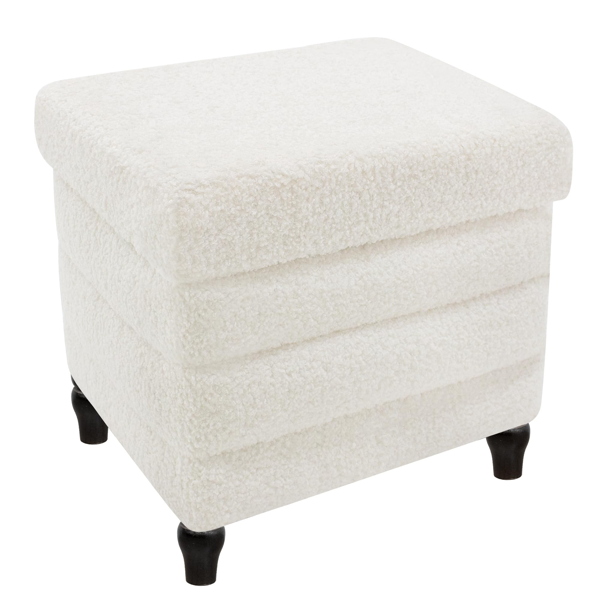 Photo 1 of CAROLMADE Folding Storage Ottoman Cube Sherpa Footstool with Wood Legs Ottoman Footrest for Living Room and Bedroom, White 15"x12.6"x15.4"