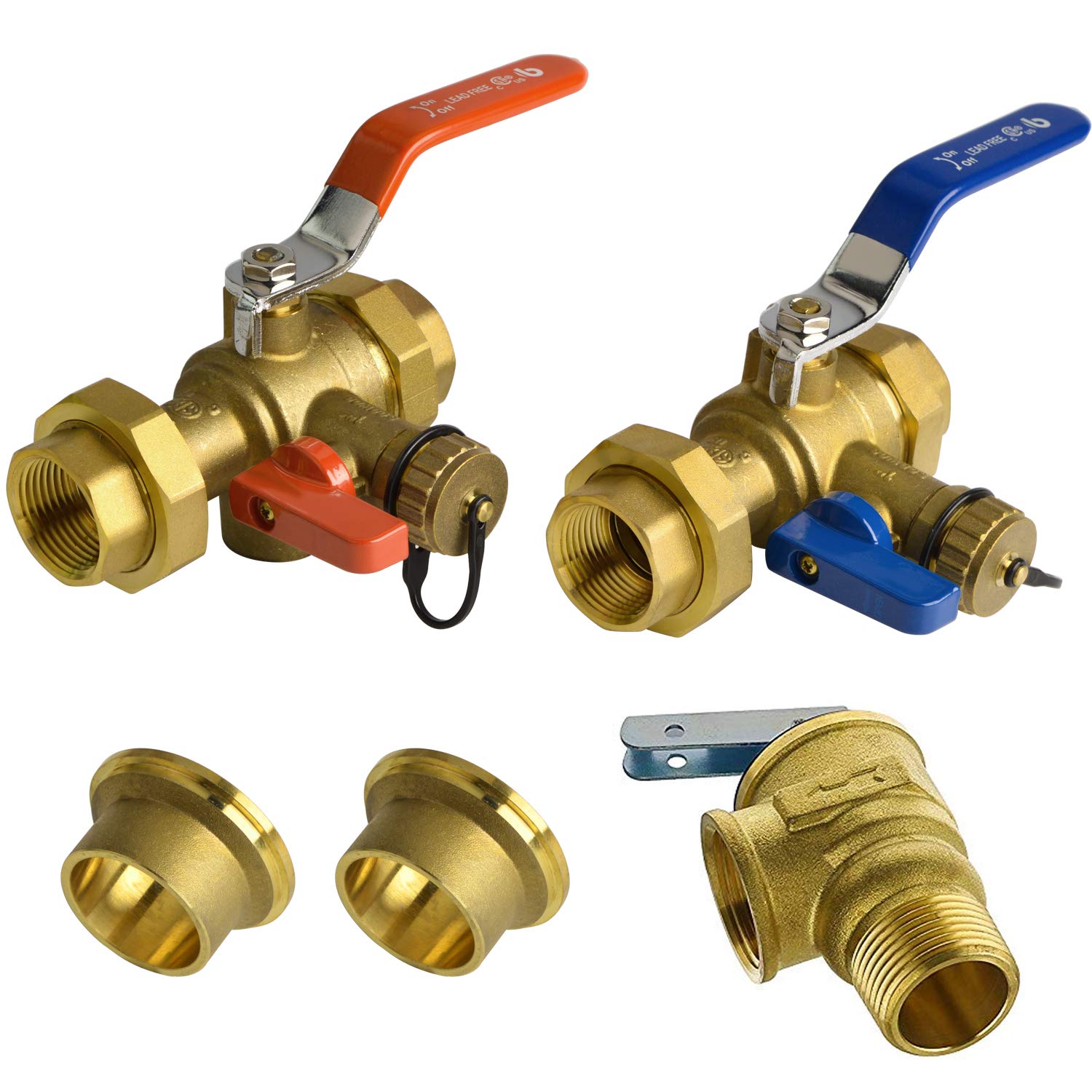 Photo 1 of Hydro Master Tankless Water Heater Service Valve Kit with Pressure Relief Valve Included 2 pcs SWT Connections,  IPS Isolator Clean Brass
