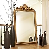 Besdomus Gold Arched Vintage Mirror: 30" x 44" Large Antique Wall Mounted Mirror - Traditional Ornate for Hallway/Fireplace/L