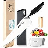 Chef Knife 8 Inch with Sharpener Sheath German 1.4116 Steel - Complete Professional Kitchen Knife Set Includes Protective Finger Guard - Razor Sharp Full Tang Ergonomic Handle for Cooking Meat Cutting