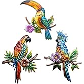 Voumsil 3 PCS Metal Birds Wall Decor Parrot Toucans Tropical Wall Art Outdoor Wall Sculpture for Patio Balcony Garden Fence Wall Decor for Bedroom Living Room Indoor Wall Hanging
