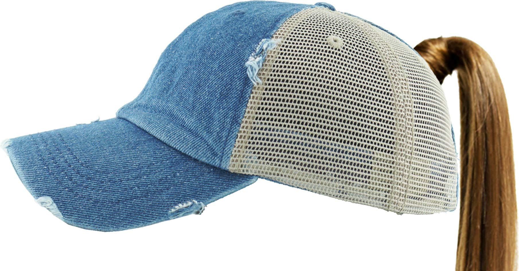 Classic Plain Ponytail Messy High Bun Headwear Adjustable Cotton Trucker Mesh Glitter Hat Baseball Cap