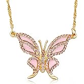 Andelaisi Large Crystal Butterfly Necklace Vintage Butterfly Pendant Necklace Enamel Butterfly Necklaces Chain Rhinestone Butterfly Chain Necklaces for Women