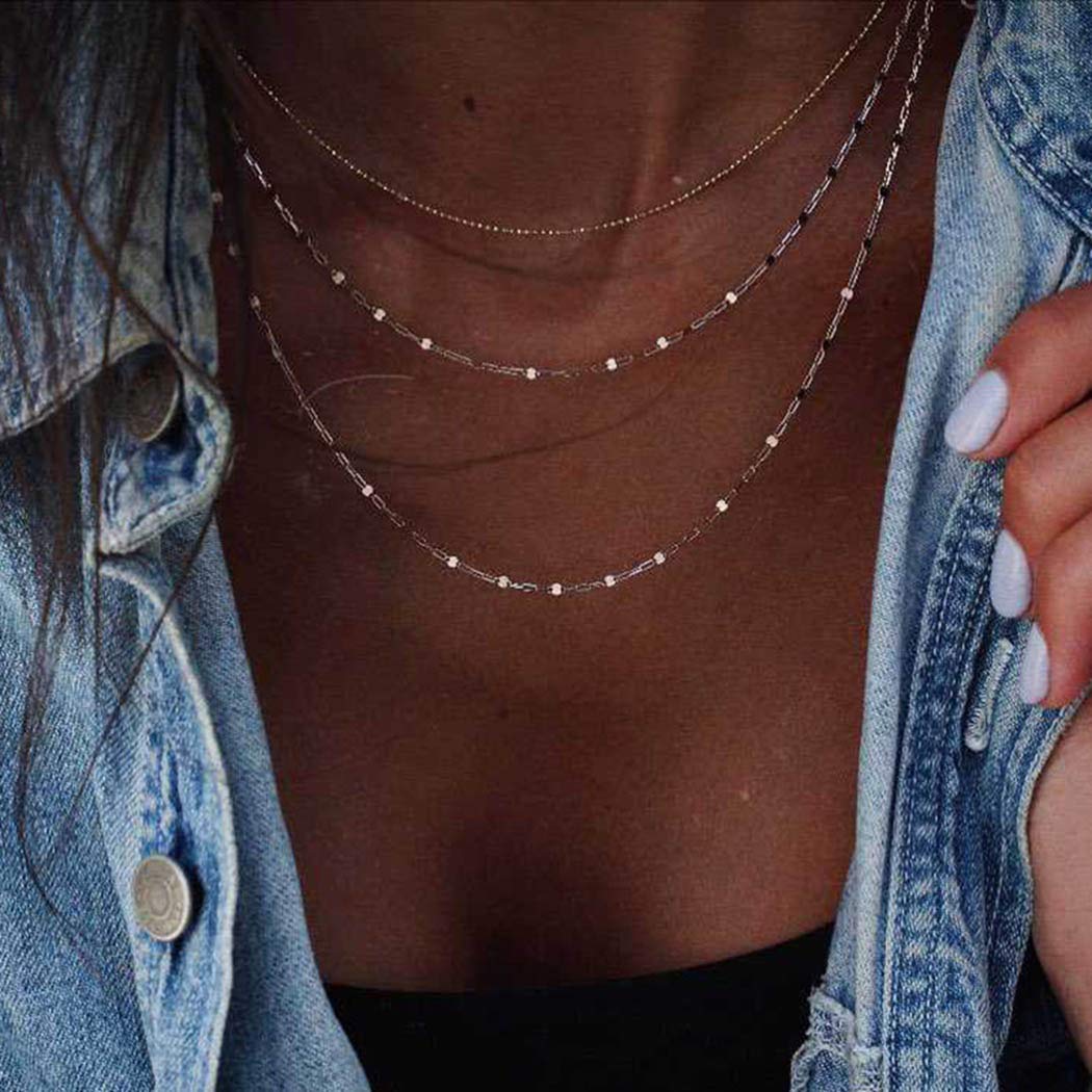TseenYi Boho Multi-Layer Necklace Gold Chain Fashion Personality Choker Jewelry for Women and Girls