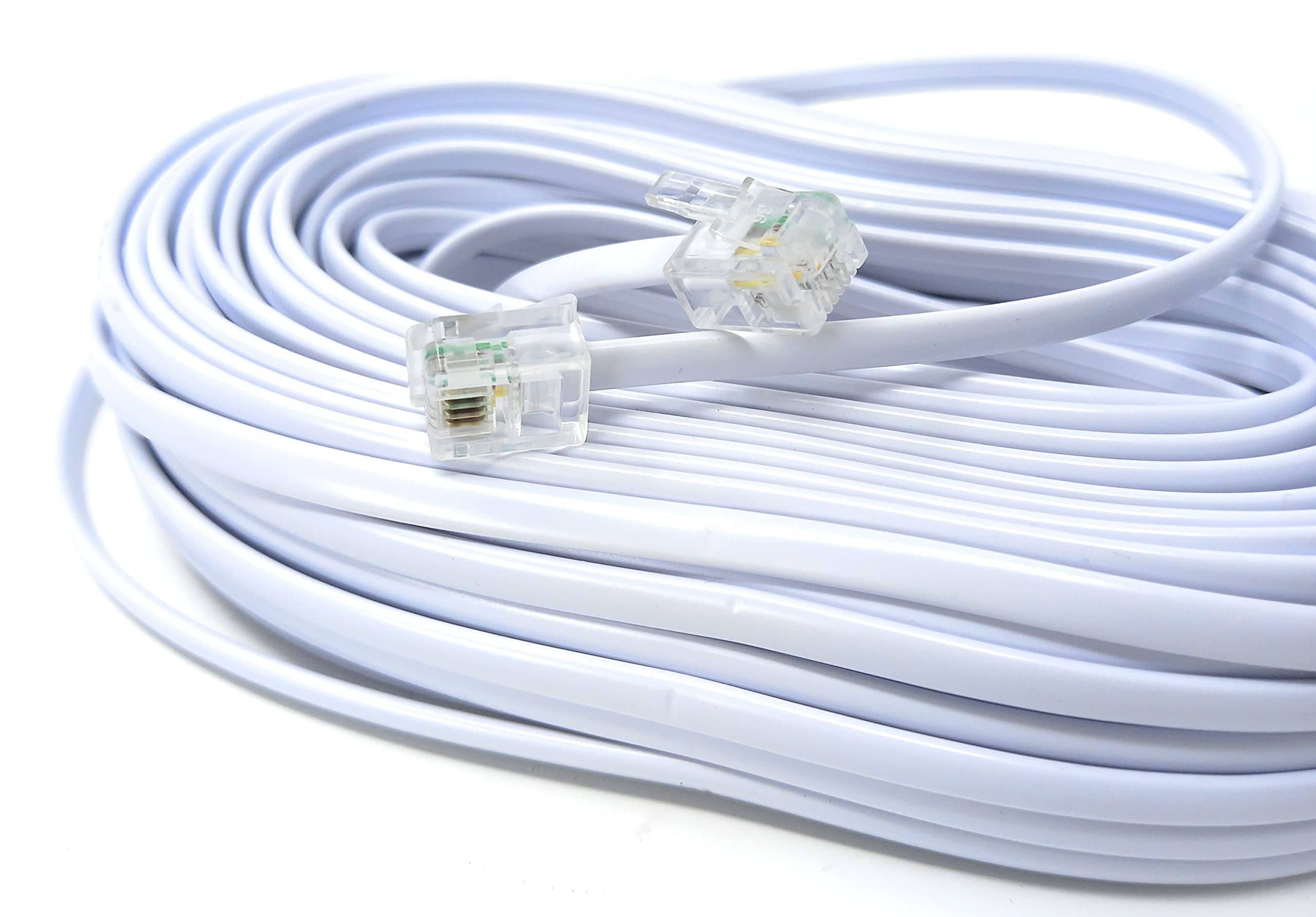 DRUT 20m RJ11 to RJ11 Telephone Landline Cable ADSL 6P4C Flat Lead High Speed BT Internet Broadband Male to Male Router Modem Phone Extension Wire 65ft White