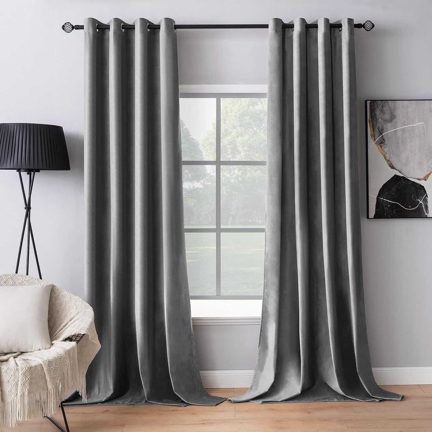 MIULEE Velvet Curtains Grey Elegant Grommet Curtains Thermal Insulated Soundproof Room Darkening Curtains/Drapes for Classical Living Room Bedroom Decor 55 x 63 Inch Set of 2