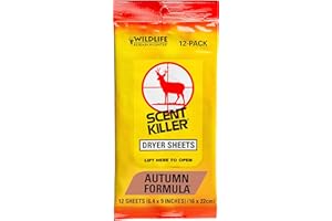 WILDLIFE RESEARCH CENTER Wildlife Research 580 Scent Killer Autumn Formula Dryer Sheets, 12 Sheets,Yellow,Small