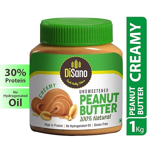 DiSano All Natural Peanut Butter, Creamy, 30% Protein, Unsweetened, Gluten Free, 1 Kg