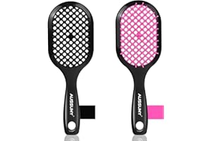 Aussumy Vented Detangling Hair Brush - 2 Pack Detangler Hairbrush for Effortless Tangle Removal - Ultra-Soft Bristles -For Natural Curly Straight Wet Dry Damaged Hair for Women Men Kids - Black & Pink