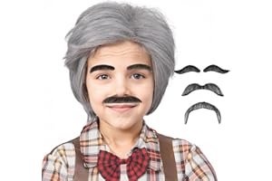 HONCLOUD Gray Old Man Wig with Mustache and Eyebrows Grandpa Costume Accessories for 100 Days of School Halloween Party