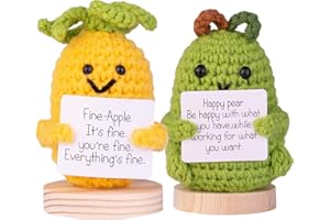 MuMyer Funny Positive Potato 2 Pack Handmade Emotional Support Knitting Wool Potatoes Doll Gift Car Dashboard Decoration with Wooden Base for Car Home Office(C13)