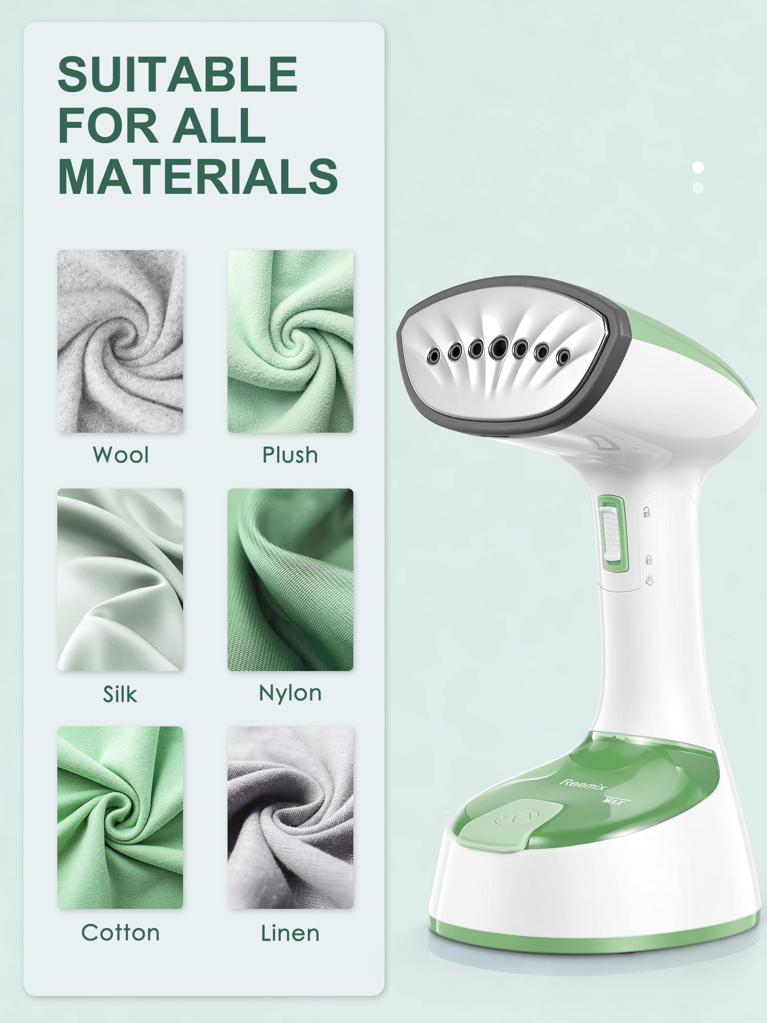 Steamer for Clothes, Folding Handheld Design Garment Wrinkles Remover, 20g/min Strong Penetrating Steam, 25-Sec Fast Heat-up, for Home, Office and Travel (Green)