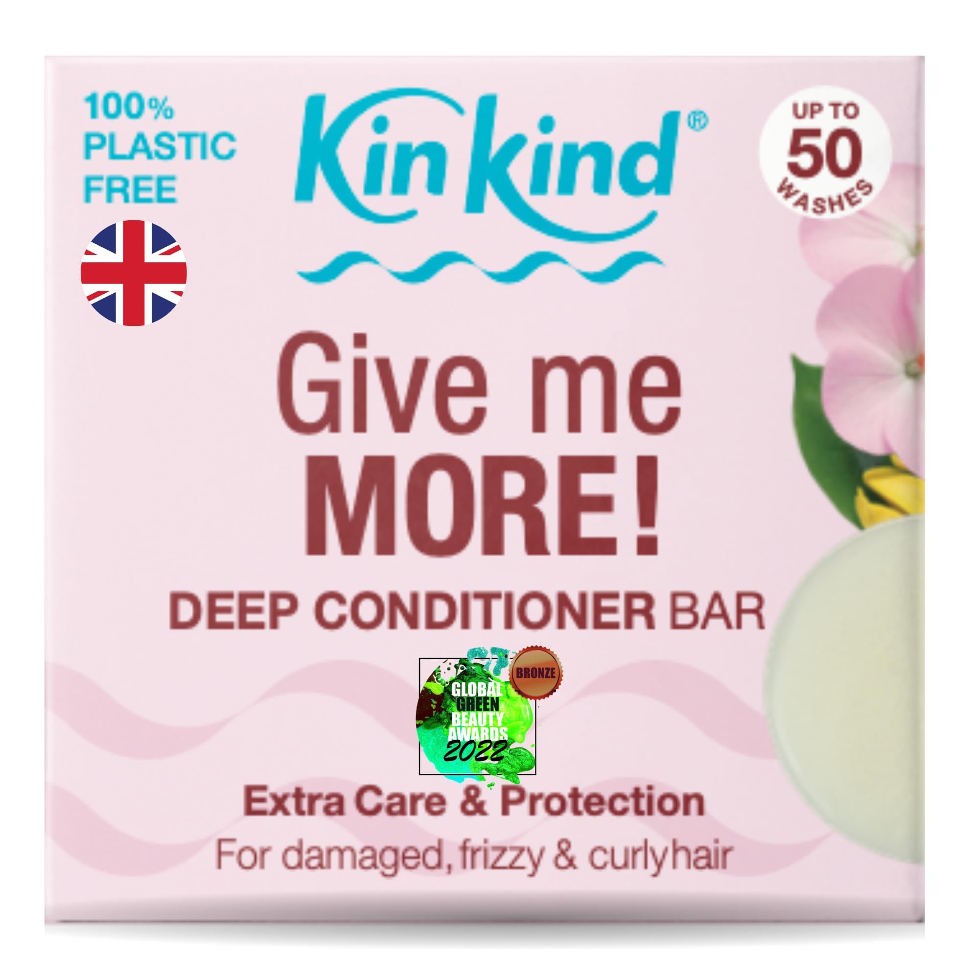 KinKind Deep Conditioner Bar. Give me MORE! Hair Conditioner Bar with Extra Care & Protection for Curly, Damaged & Frizzy hair. Ideal Curly Hair and Leave-In Conditioning. Vegan. UK made. 50 washes