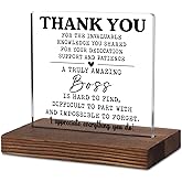 Thank You Boss Gift – Acrylic Desk Plaque with Appreciation Quote, Rustic Wood Base Office Sign for Farewell, Promotion, Retirement or Boss's Day Recognition Present TKA125