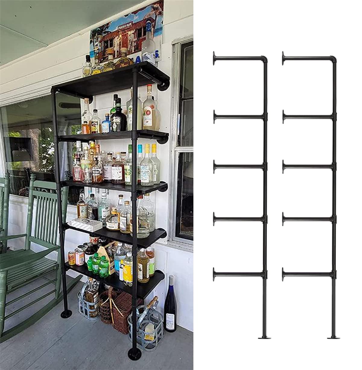 Photo 1 of Industrial Wall Mount Iron Pipe Shelf Bracket,Retro DIY Open Bookshelf,Storage Shelves, Ceiling hung Shelves for Home Kitchen Bathroom Living Room Office(2PcsX5Tier,70" Tall,12"deep,Hardware Only)