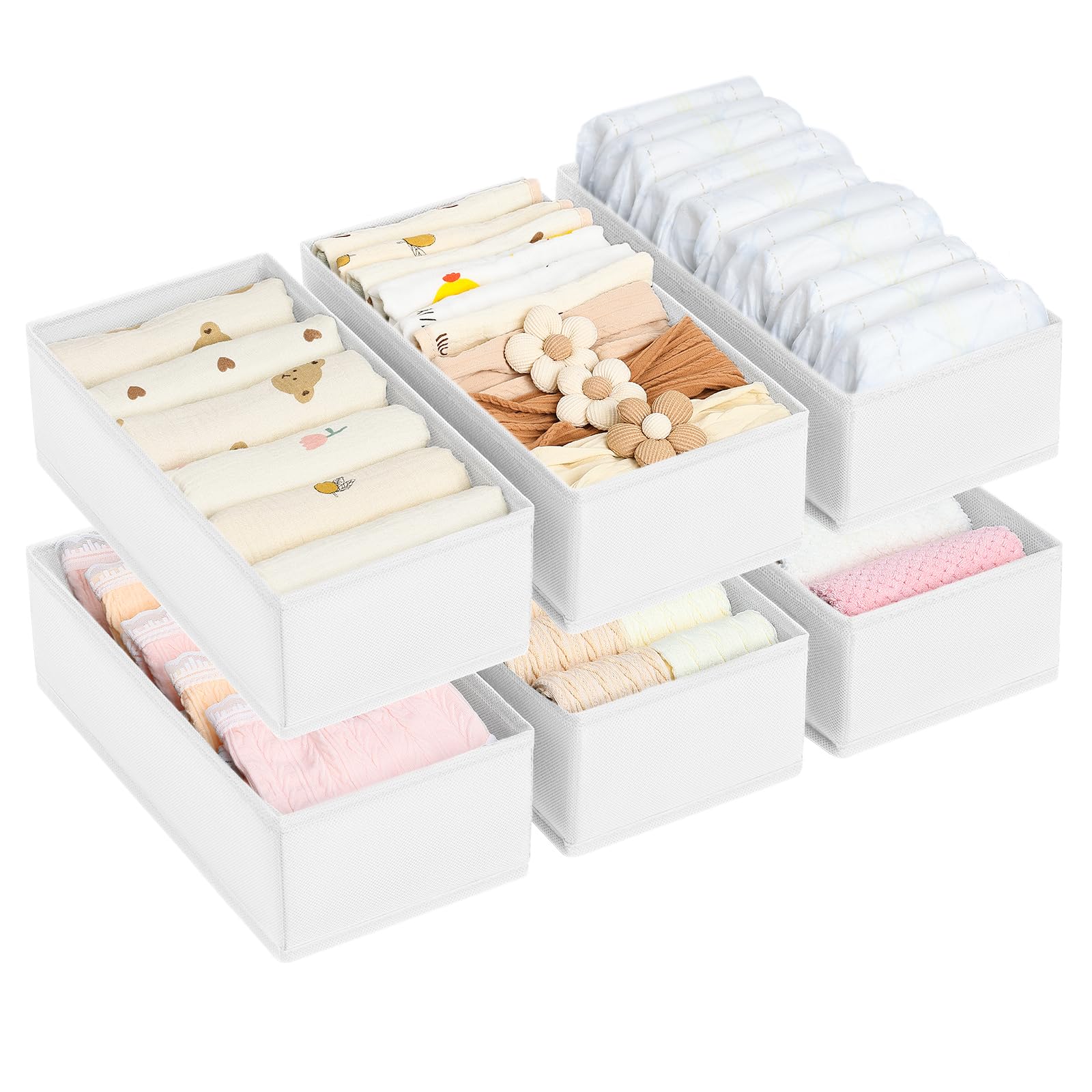 Photo 1 of DIMJ Drawer Organizer Clothes - Underwear Organizer Small Sock Organizer Box Dresser Organizer,Drawer Dividers for Baby Clothes,Bra,Socks, Belt, Tie, Set of 6,White