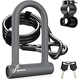 Sportneer Bike Lock: 17mm Heavy Duty Anti-Theft Bike U Lock with 12mmx1.5m Steel Cable, 20cm x 13cm High-Security Bicycle Loc