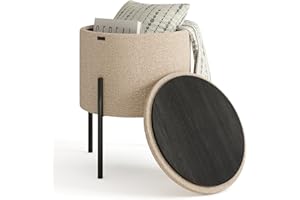 STORAGEBUD Round Ottoman with Storage, Boucle Storage Ottoman, Foot Stool Ottoman, Makeup Vanity Stool, Small Ottoman Foot Rest, Modern Ottomans for Living Room and Bedroom, Beige