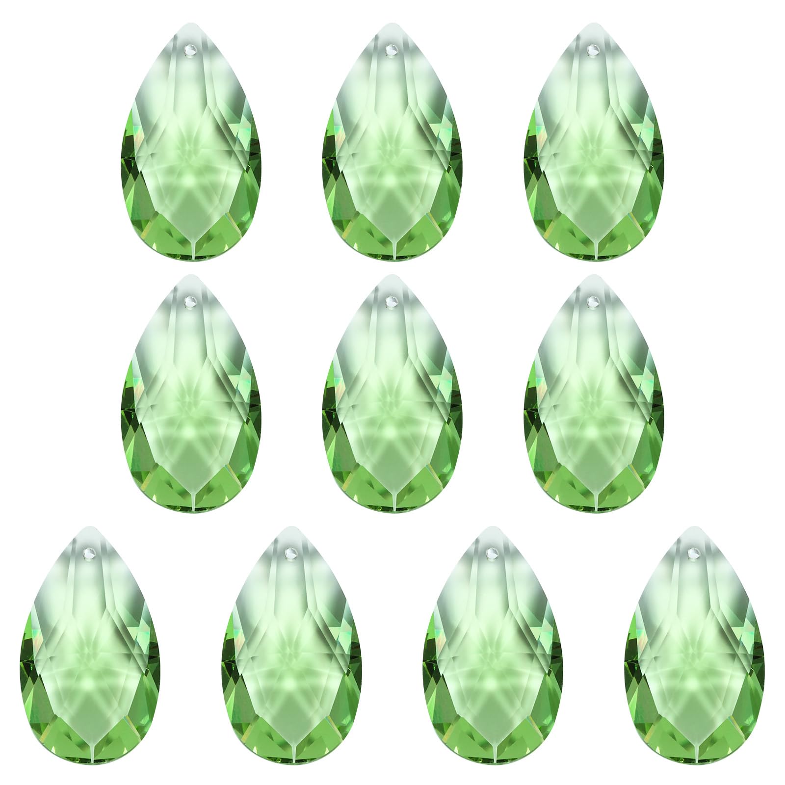 PATIKIL K9 Crystal Pendants Teardrop Beads, 10 Pack 38mm Chandelier Prisms Parts Hanging Beads DIY Lamp for Arts Crafts Decoration, Light Green