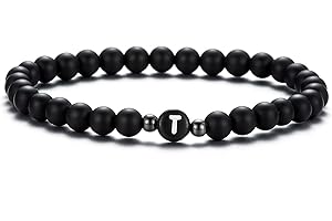XIA YAN 6mm Black Onyx and White Howlite Handmade Letter Beads Bracelets for Women Men Initial Bracelets Gifts for Women (Couples Bracelets,Friendship Bracelets)